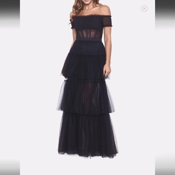 Ruffle Off the Shoulder Tiered Ballgown
